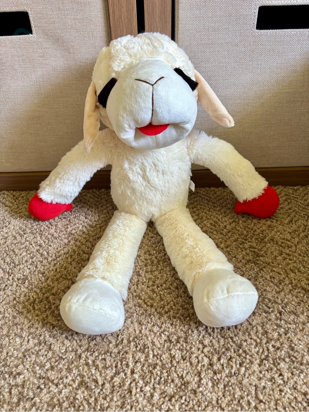 20” LambChop Plush with Red Mittens with Squeaker Dog Toy